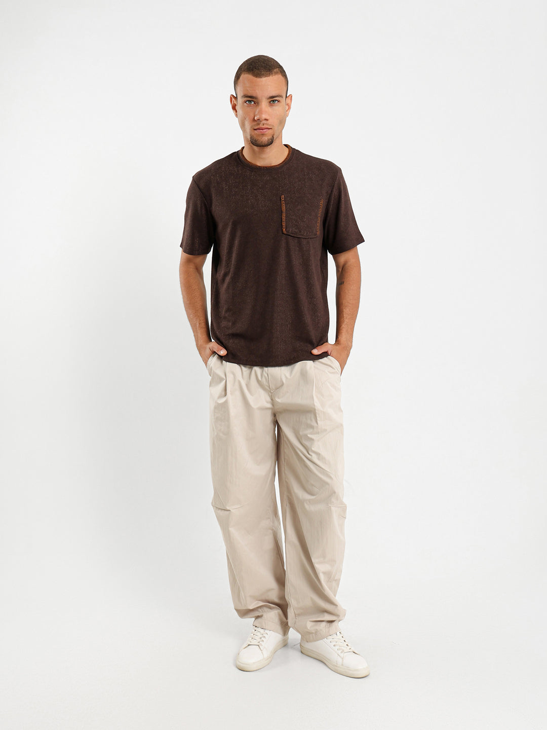 Contrast Stitching Relaxed Tricot T-Shirt