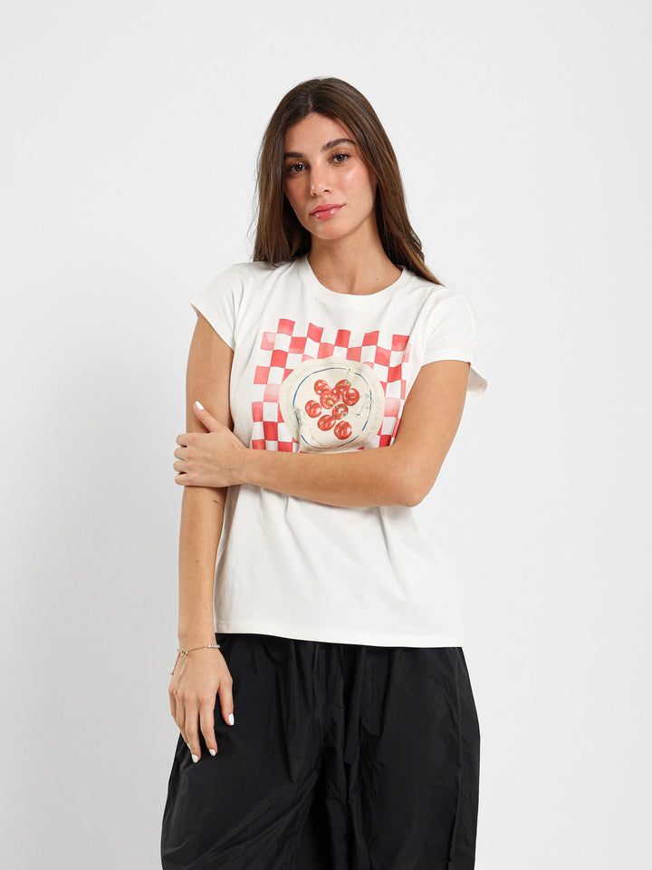 Cherry Print Cape Sleeve T-Shirt