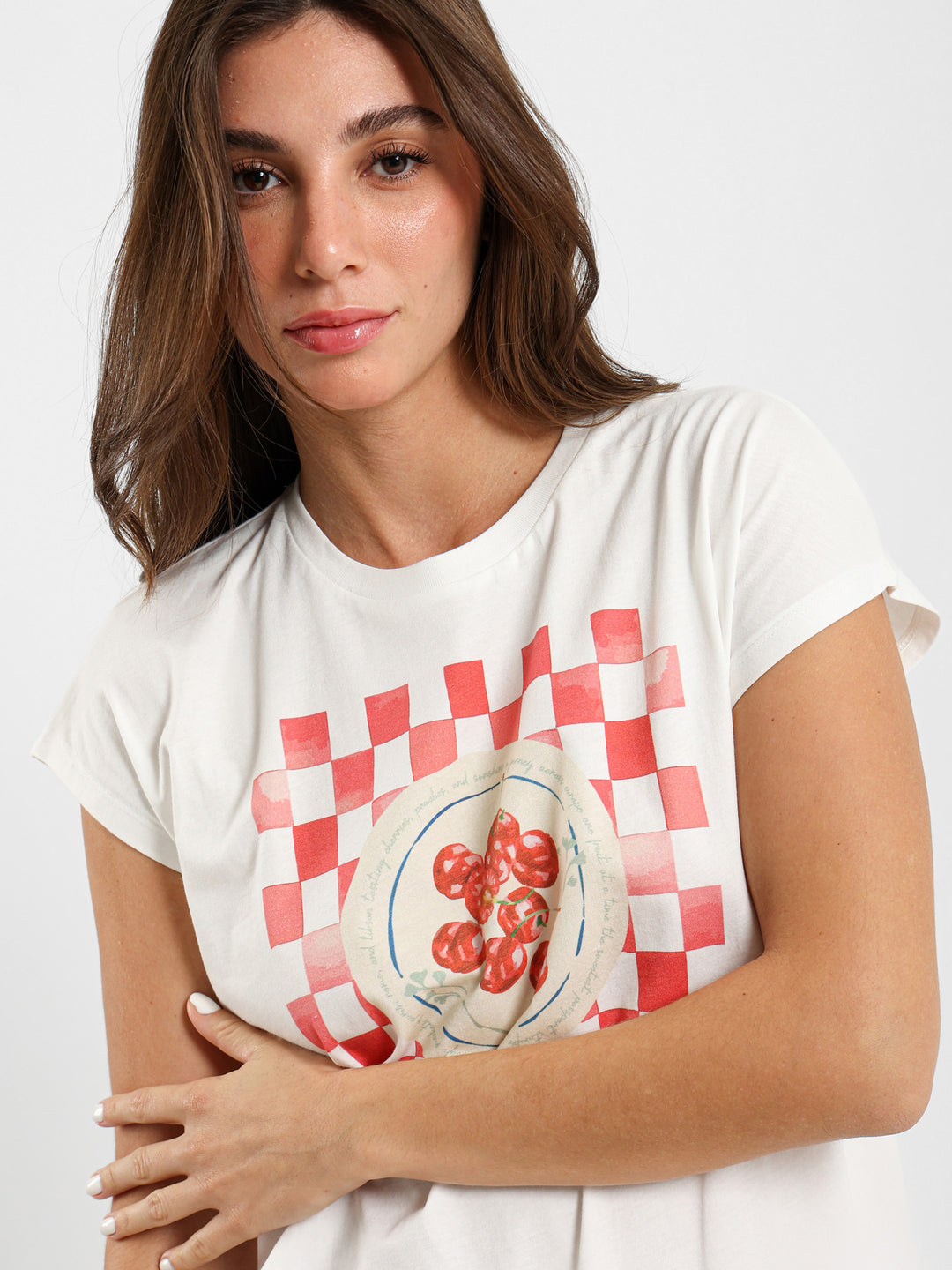 Cherry Print Cape Sleeve T-Shirt