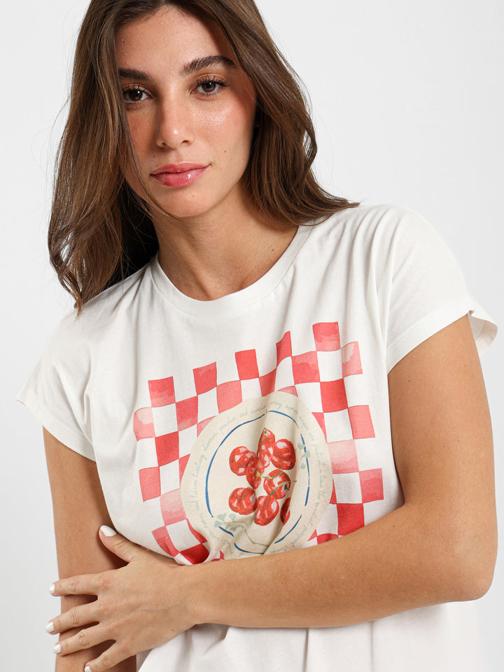 Cherry Print Cape Sleeve T-Shirt