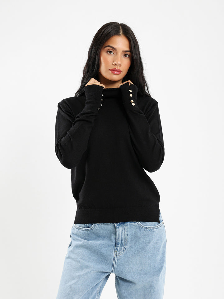 High Neck Pullover With Gold Buttons