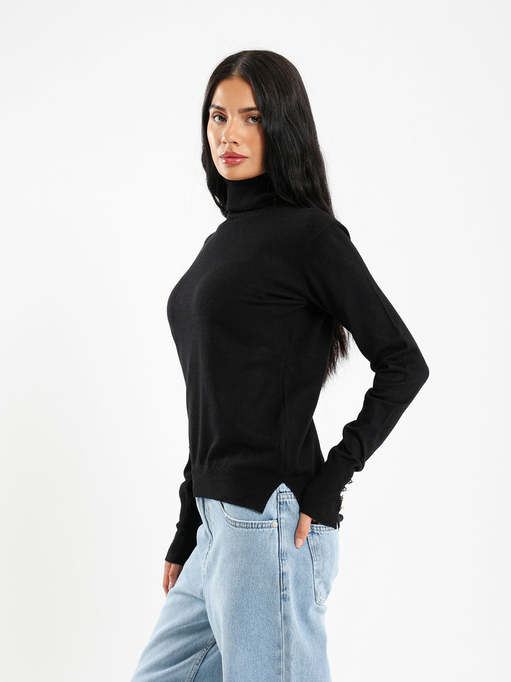 High Neck Pullover With Gold Buttons
