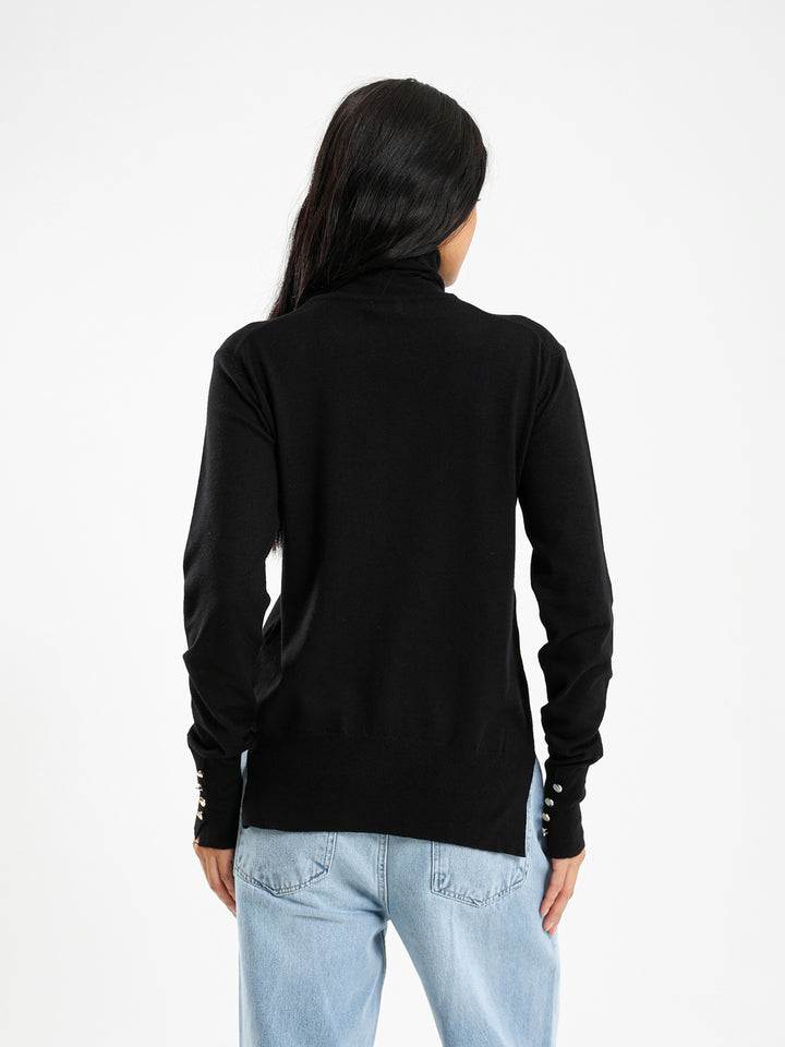 High Neck Pullover With Gold Buttons