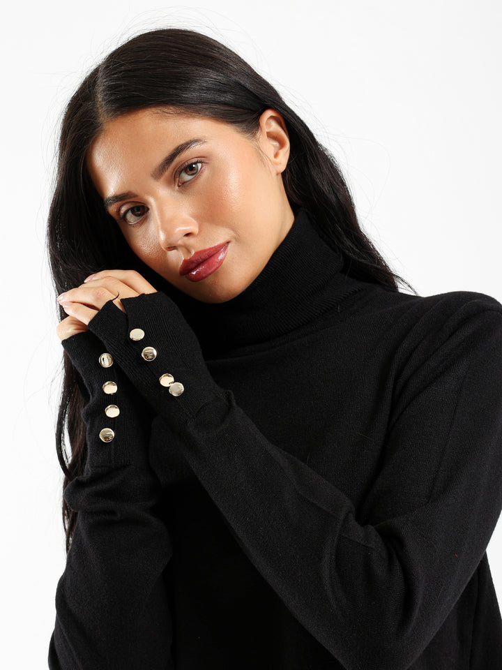 High Neck Pullover With Gold Buttons
