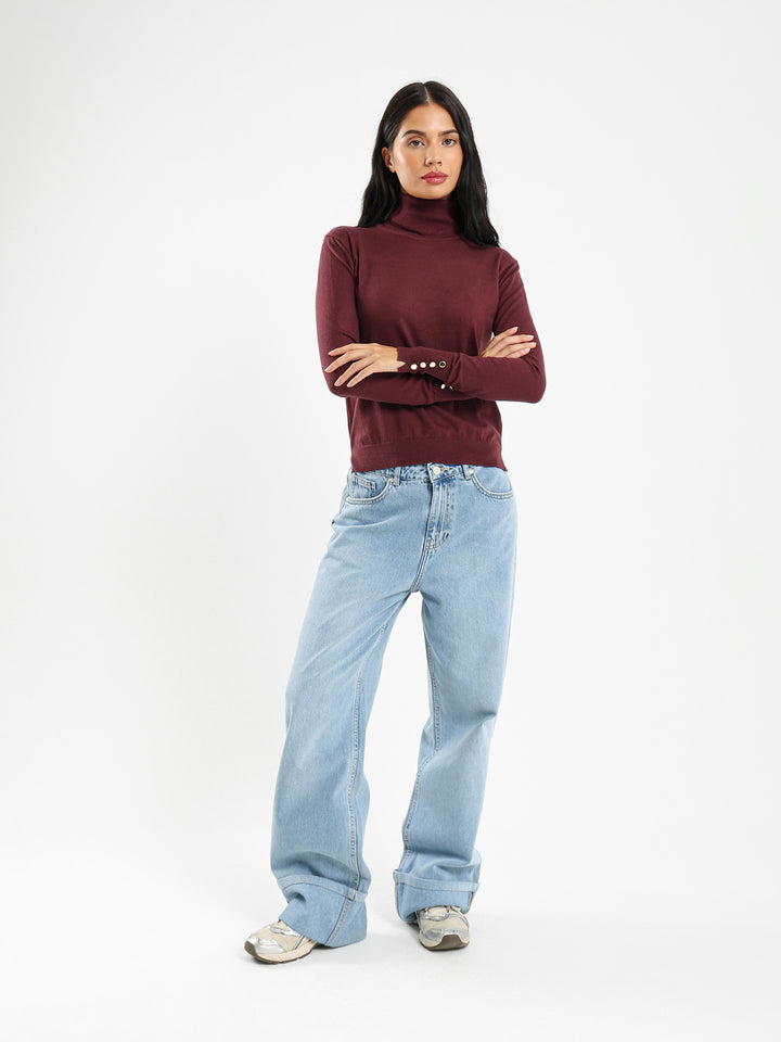 High Neck Pullover With Gold Buttons