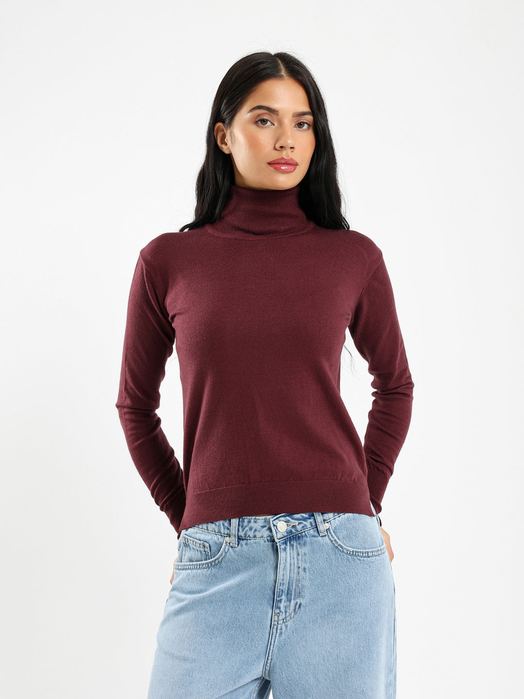 High Neck Pullover With Gold Buttons