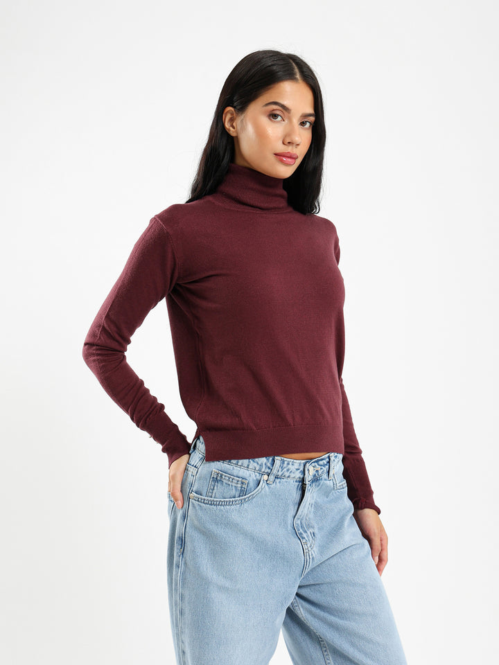 High Neck Pullover With Gold Buttons