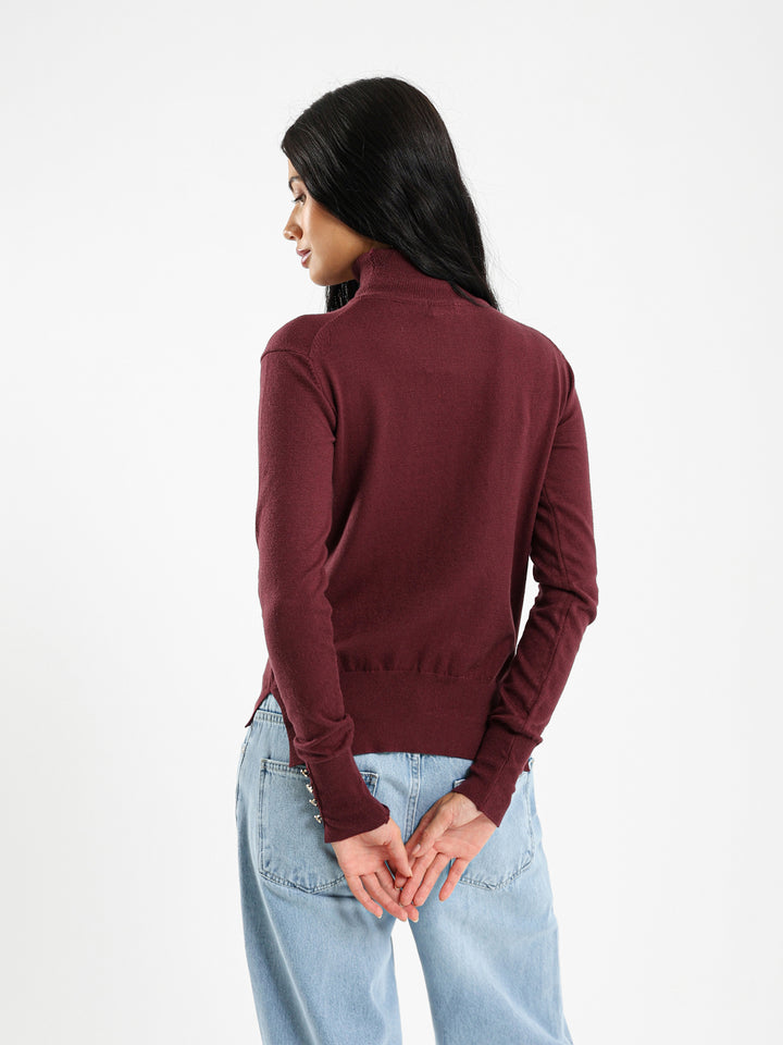 High Neck Pullover With Gold Buttons