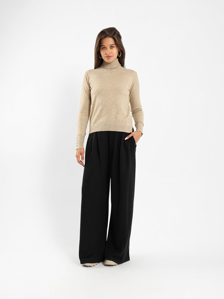 High Neck Pullover With Gold Buttons