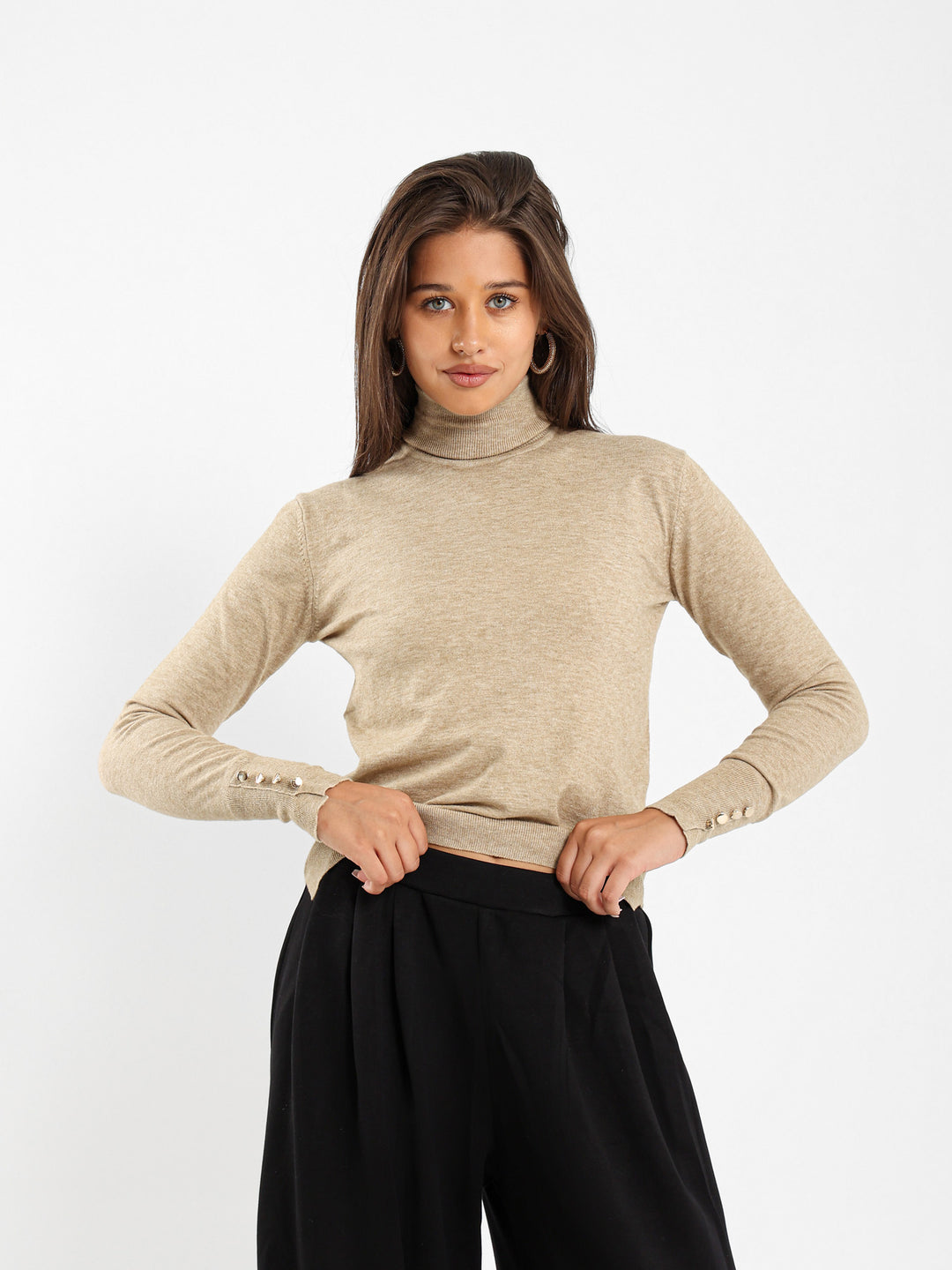 High Neck Pullover With Gold Buttons