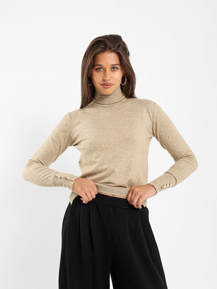 High Neck Pullover With Gold Buttons