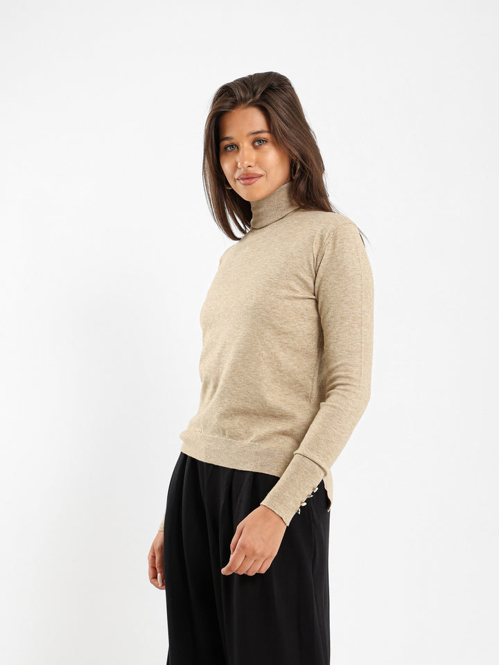 High Neck Pullover With Gold Buttons