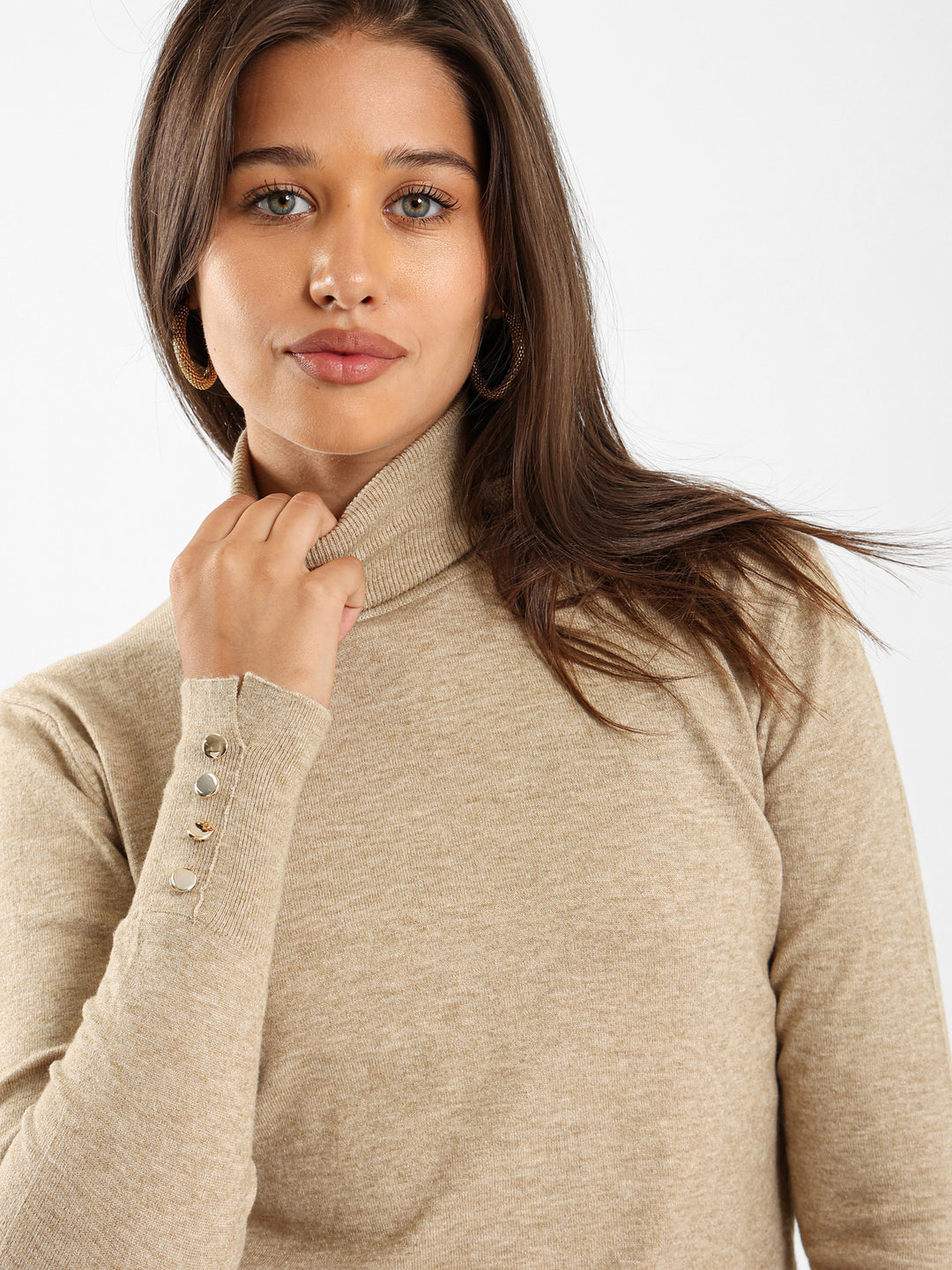 High Neck Pullover With Gold Buttons