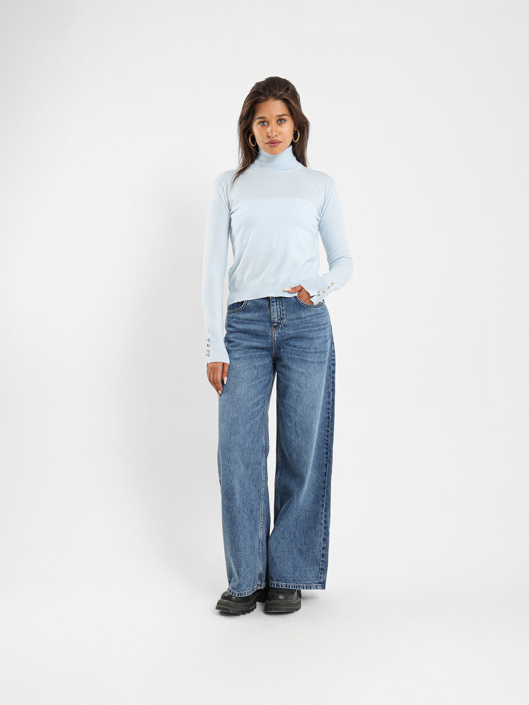 High Neck Pullover With Gold Buttons