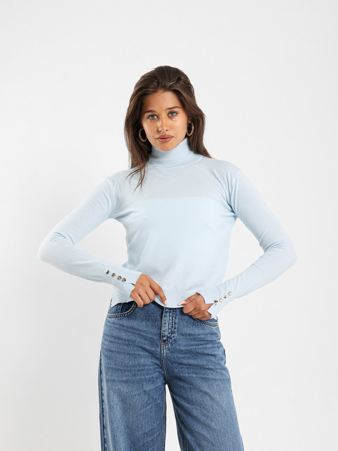 High Neck Pullover With Gold Buttons