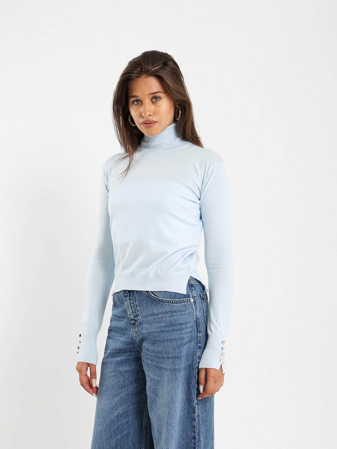 High Neck Pullover With Gold Buttons