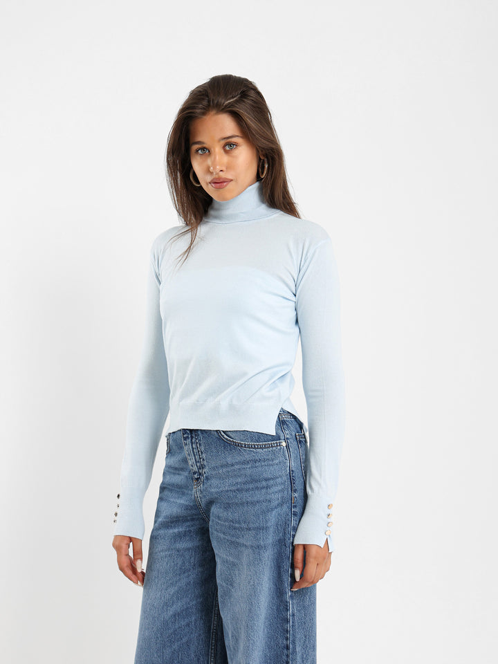 High Neck Pullover With Gold Buttons