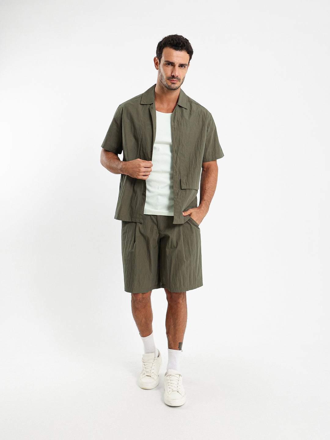 Relaxed Seersucker Nylon Shorts