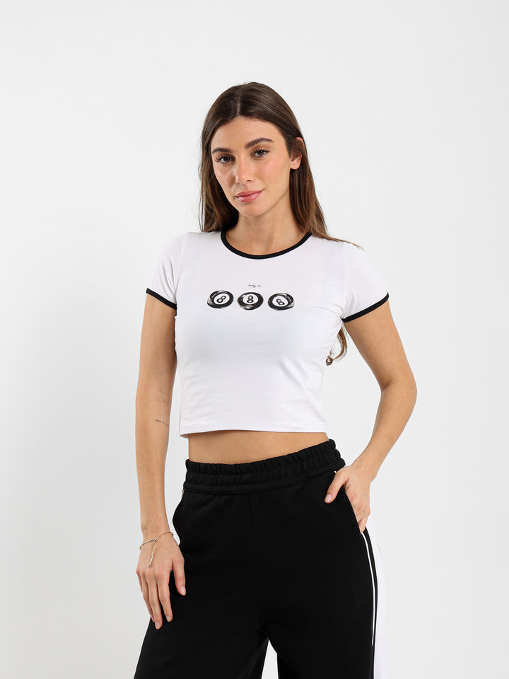 Fitted Pool Balls Print Top With Contrast Insert