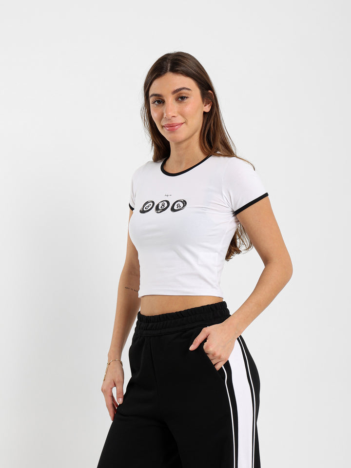 Fitted Pool Balls Print Top With Contrast Insert