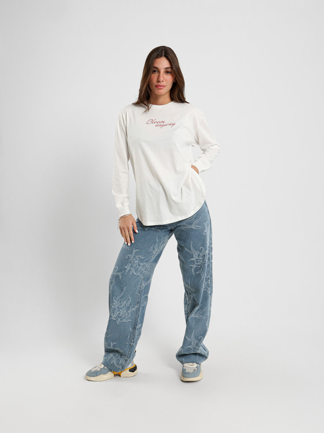 Floral Embroidered Long Sleeve T-Shirt