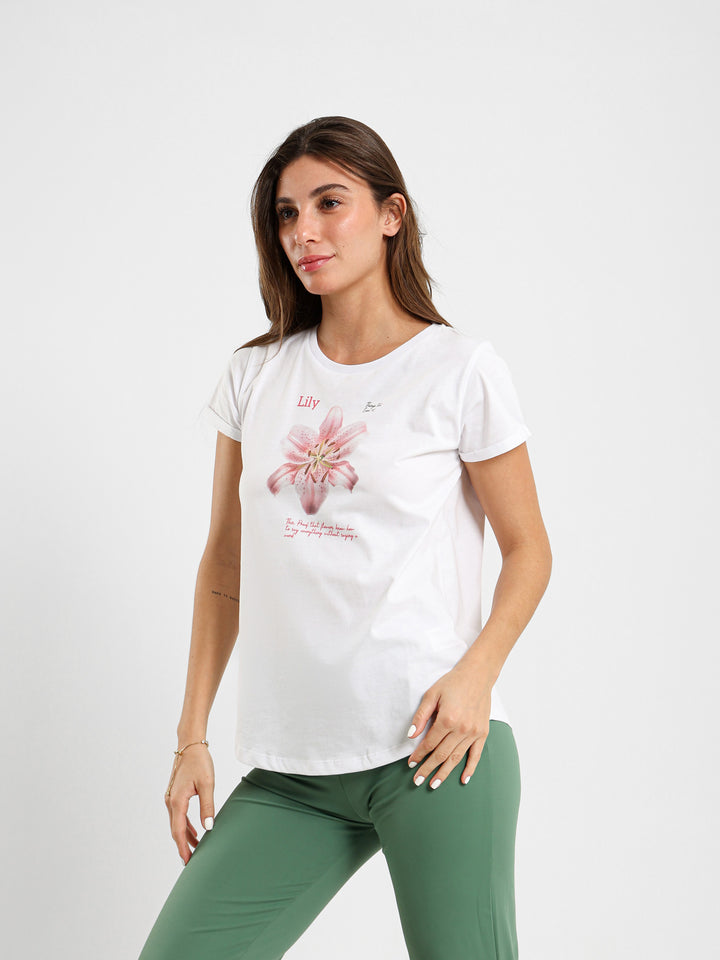 Lily Flower Print T-Shirt