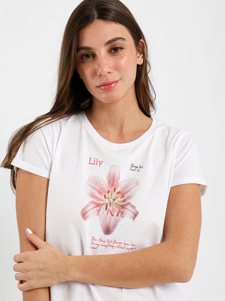 Lily Flower Print T-Shirt