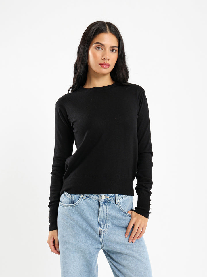 Crew Neck Pullover With Gold Buttons