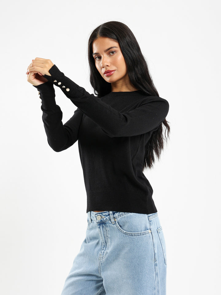 Crew Neck Pullover With Gold Buttons