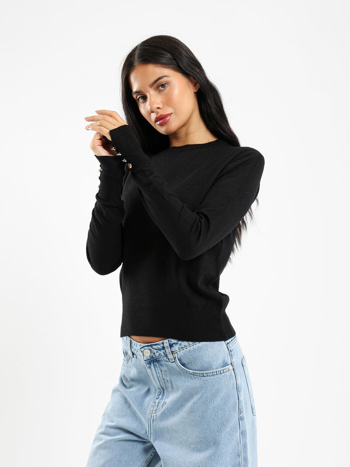 Crew Neck Pullover With Gold Buttons