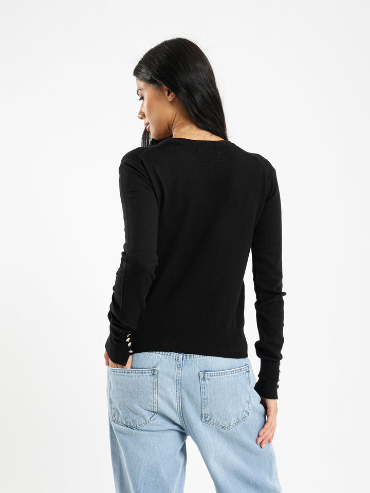Crew Neck Pullover With Gold Buttons