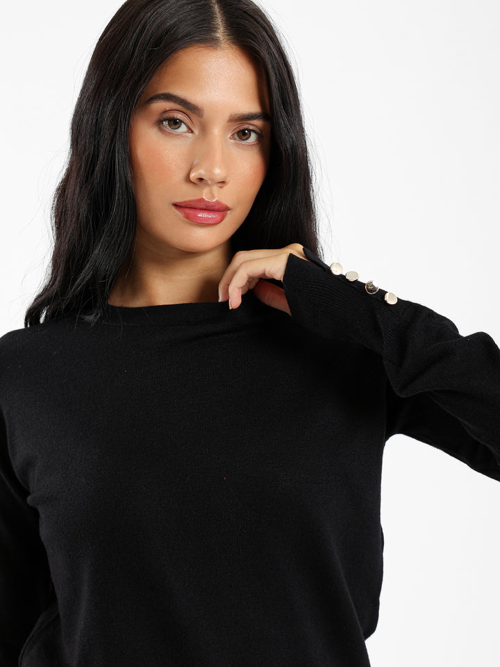 Crew Neck Pullover With Gold Buttons