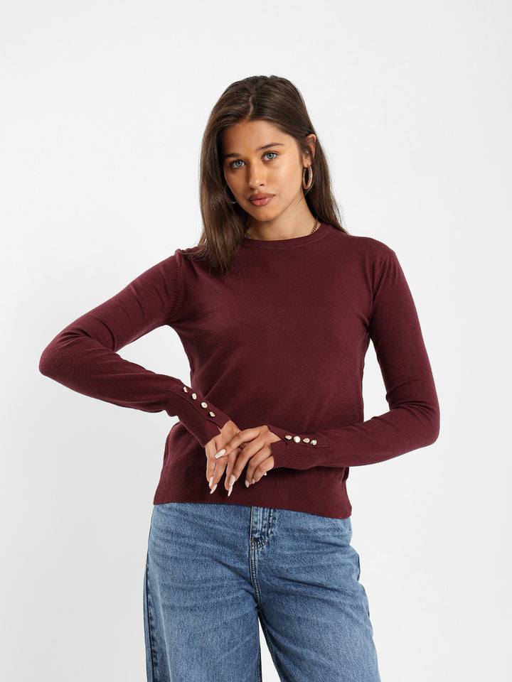 Crew Neck Pullover With Gold Buttons