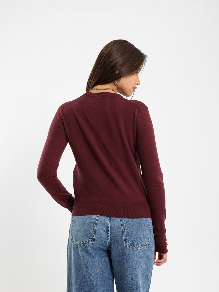 Crew Neck Pullover With Gold Buttons