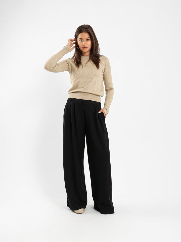 Crew Neck Pullover With Gold Buttons