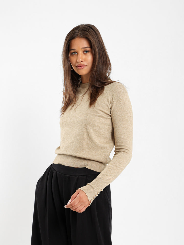 Crew Neck Pullover With Gold Buttons