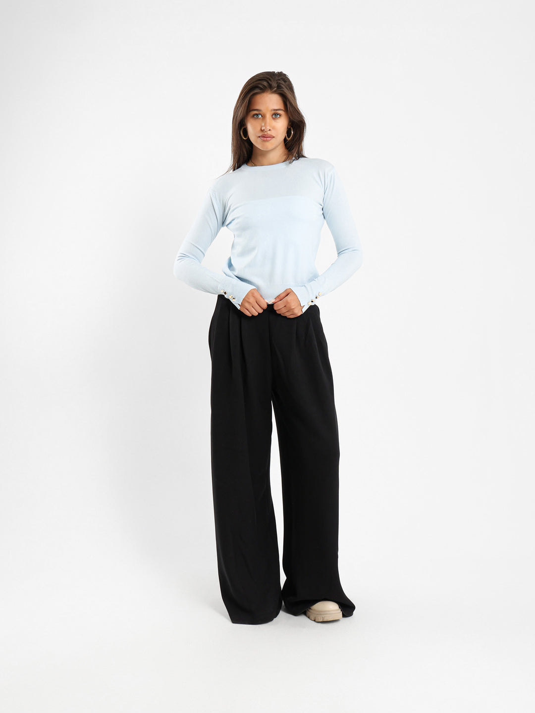 Crew Neck Pullover With Gold Buttons