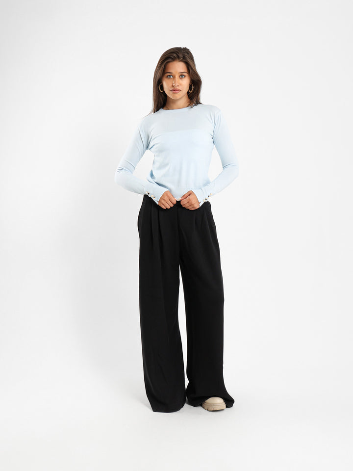 Crew Neck Pullover With Gold Buttons