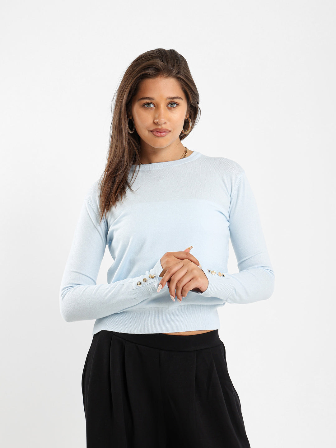 Crew Neck Pullover With Gold Buttons