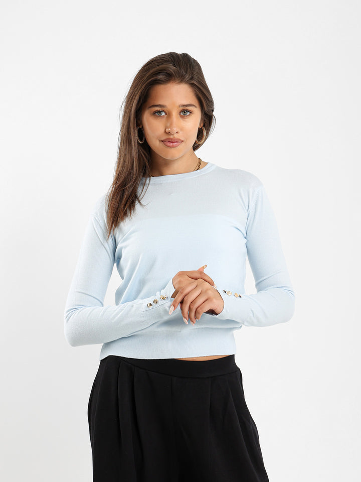 Crew Neck Pullover With Gold Buttons