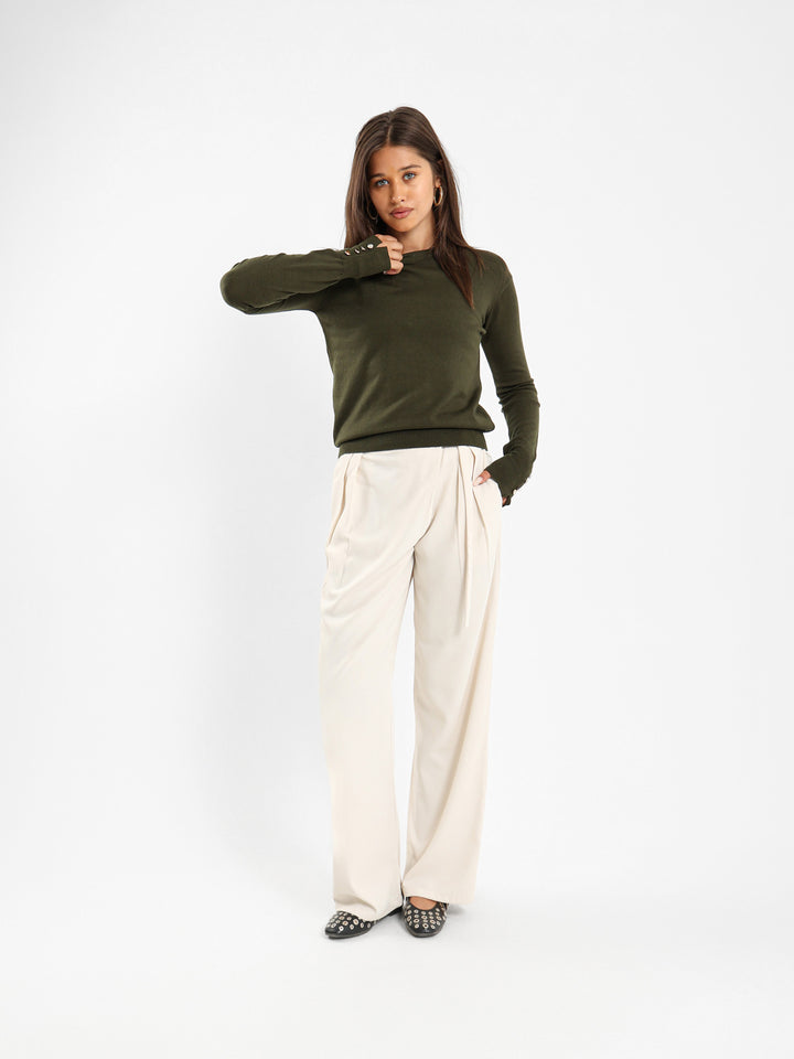 Crew Neck Pullover With Gold Buttons