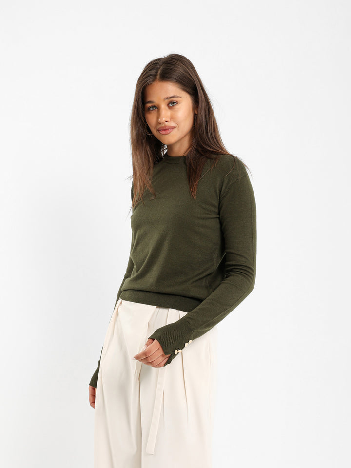 Crew Neck Pullover With Gold Buttons
