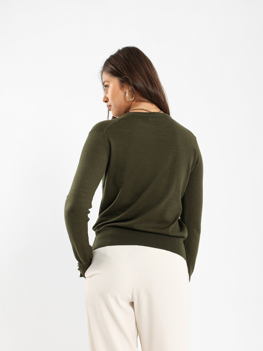 Crew Neck Pullover With Gold Buttons