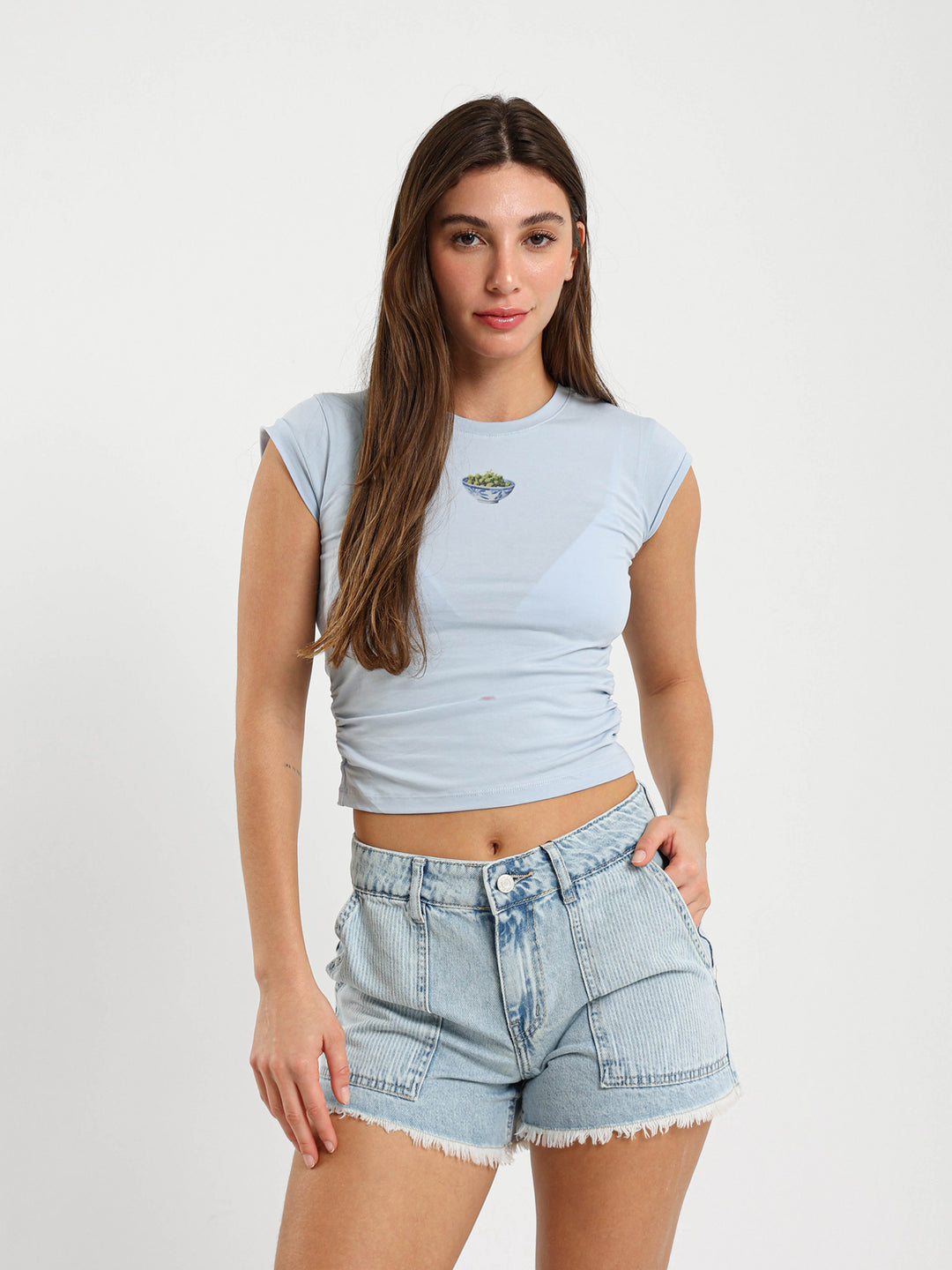 Olives In Bowl Print Tee With Side Ruching
