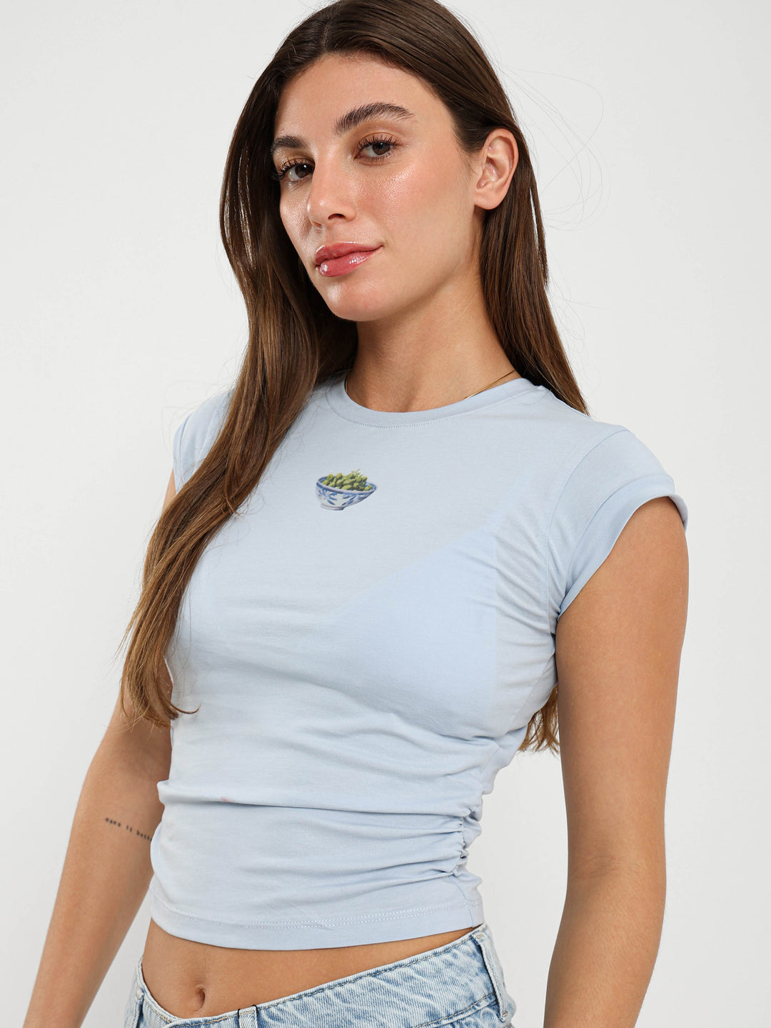 Olives In Bowl Print Tee With Side Ruching
