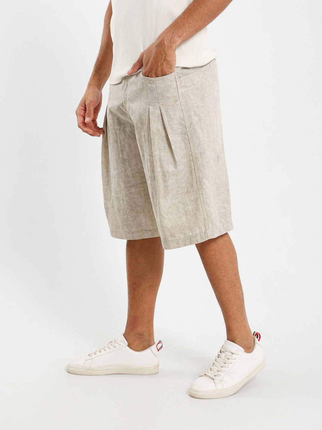 Knee-Length Pleated Shorts