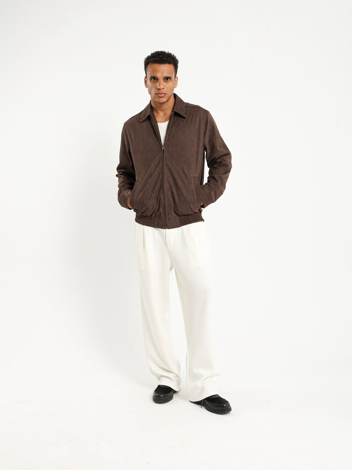 Suede Bomber Jacket with Collar