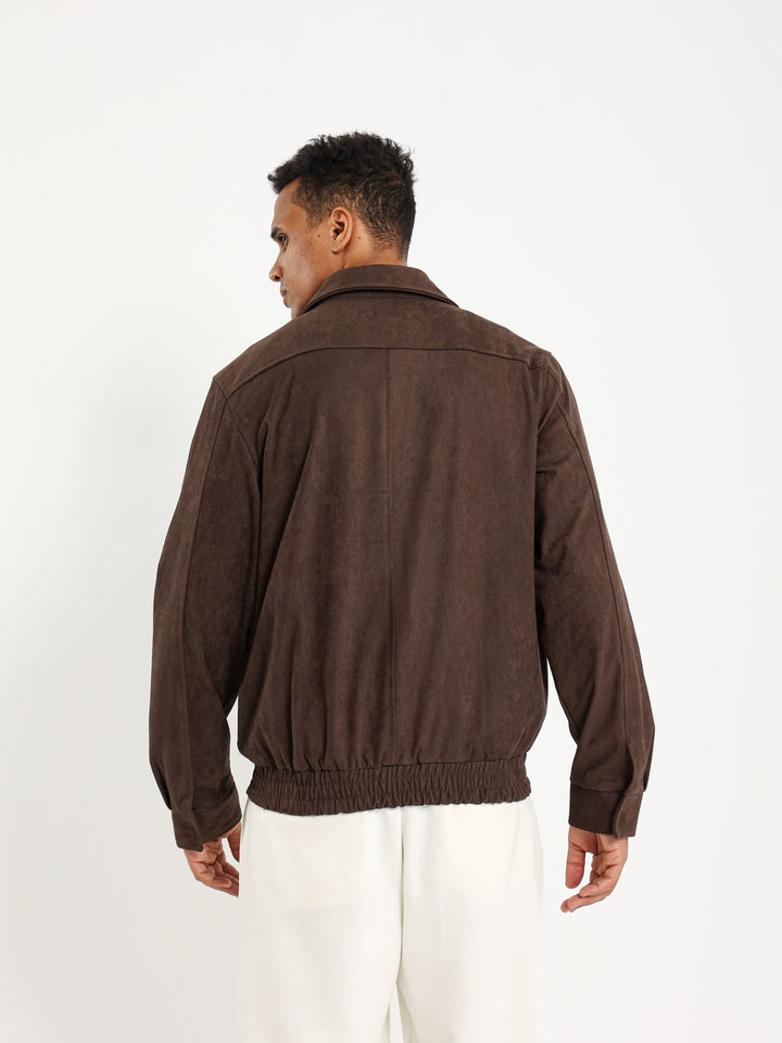 Suede Bomber Jacket with Collar