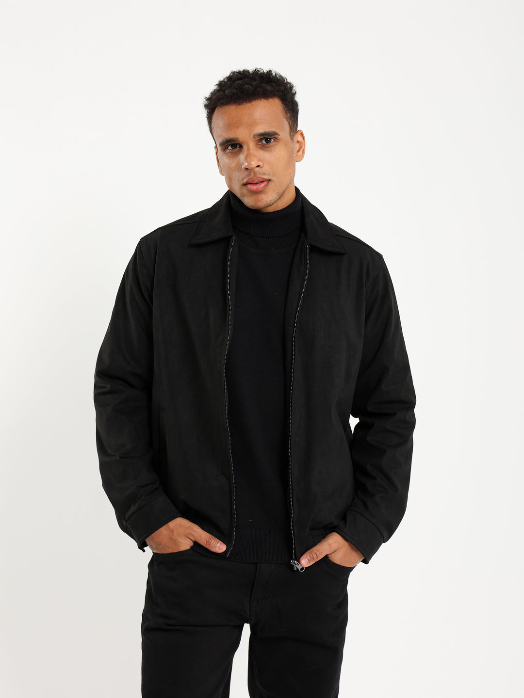 Suede Bomber Jacket with Collar