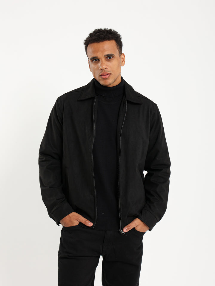 Suede Bomber Jacket with Collar